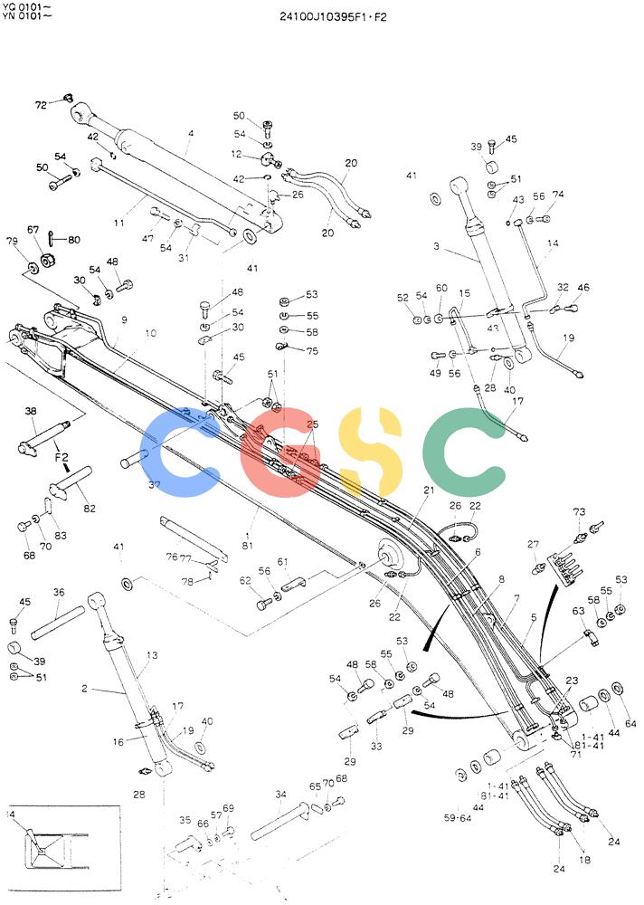 神钢零件查询(K907LC) - MARK II EXCAVATOR ASN YQ0565 (NA) (1/87-12/03) (09-003) - BOOM ASSY, P/N 24100J10395F1 Kobelco