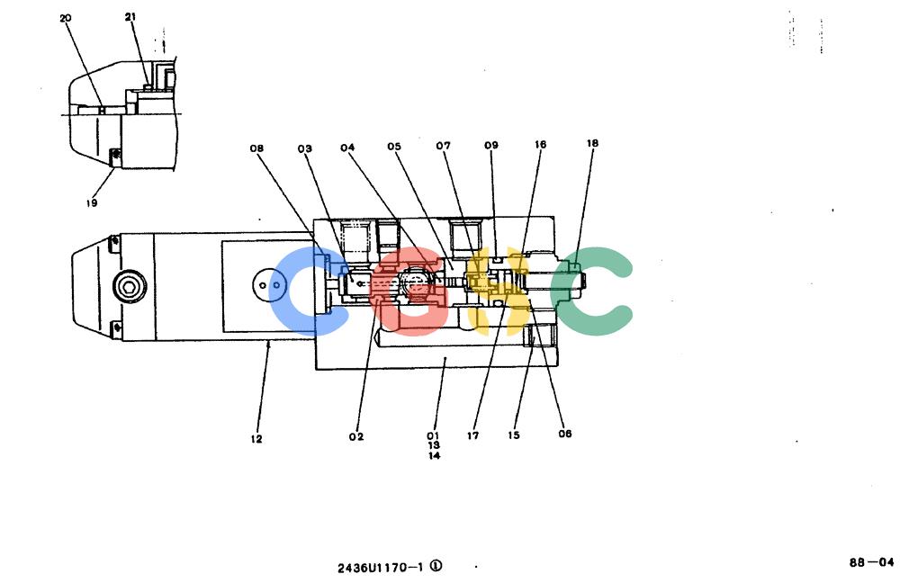 神钢零件查询(MD200BLC) - EXCAVATOR BTW YQ0101 - YQ0564 (1/80-12/06) (11-010) - VALVE ASSY, PRESSURE CONTROL- 2436U1170 F1 Kobelco