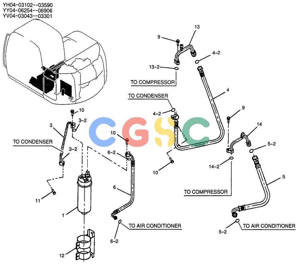纽荷兰零件查询(E135SR) - CRAWLER EXCAVATOR ASN YY04-06254 (01-059) - DRYER ASSY, AIR, P/N YV96V00001F3 New Holland Constructuion