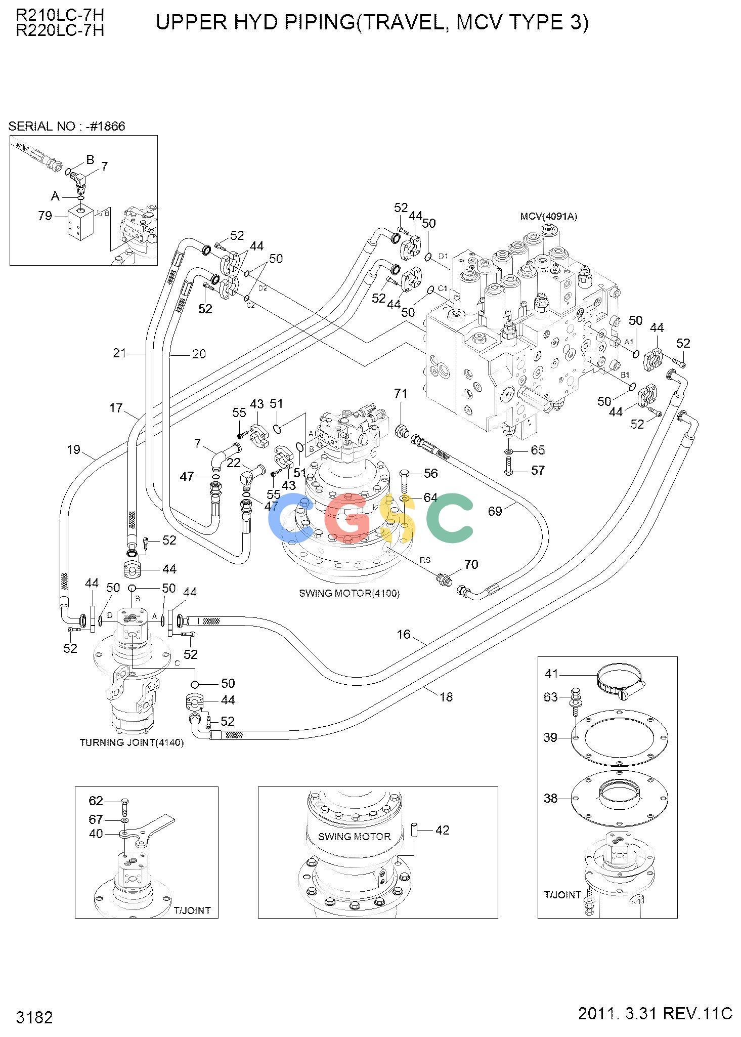 现代零件查询R210/220LC-7H UPPER HYD PIPING(TRAVEL, MCV TYPE 3)EPC Hyundai 