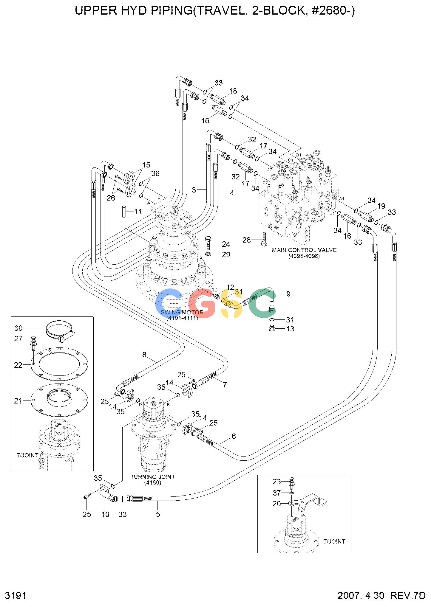 现代零件查询R140LC-7 UPPER HYD PIPING(TRAVEL,2-BLOCK,#2680-)EPC Hyundai 