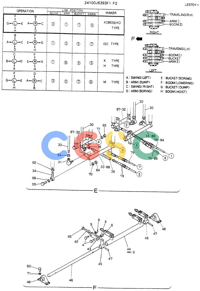 神钢零件查询(K903C) - EXCAVATOR ASN LE5701 (1/87-12/03) (02-001[02]) - CONTROL ASSY, P/N 24100J6393F1, F2 Kobelco