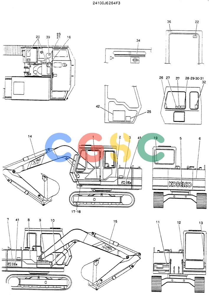 神钢零件查询(K903C) - EXCAVATOR ASN LE5701 (1/87-12/03) (09-002) - LABEL, NAME-PLATE, P/N 24100J6264F3 Kobelco