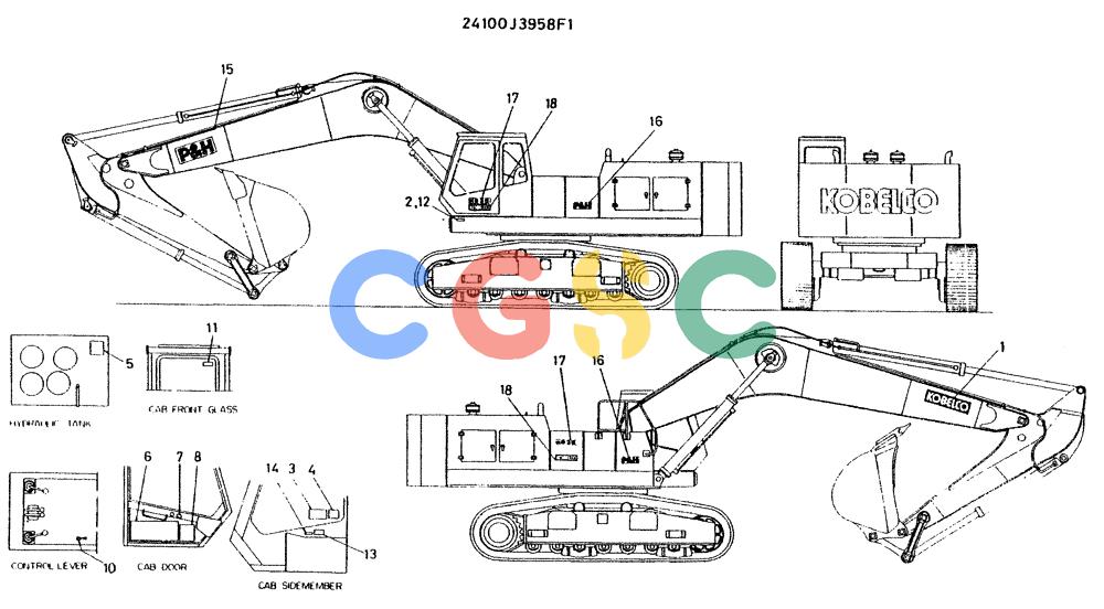 神钢零件查询(K935) - EXCAVATOR BTW L70106 - L70166, LU0067 (1/76-12/03) (07-013) - LABEL NAME-PLATE, P/N 24100J3958F1 Kobelco