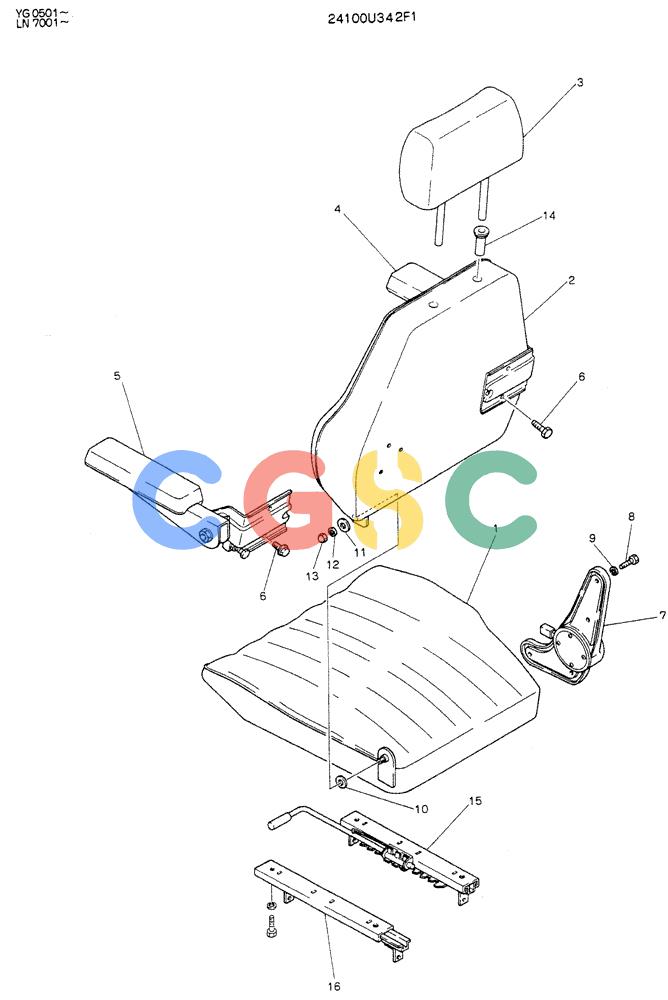 神钢零件查询(K907DLC) - EXCAVATOR ASN YG0501 (1/86-12/03) (02-013[02]) - SEAT ASSY P/N 24100U342F1 Kobelco