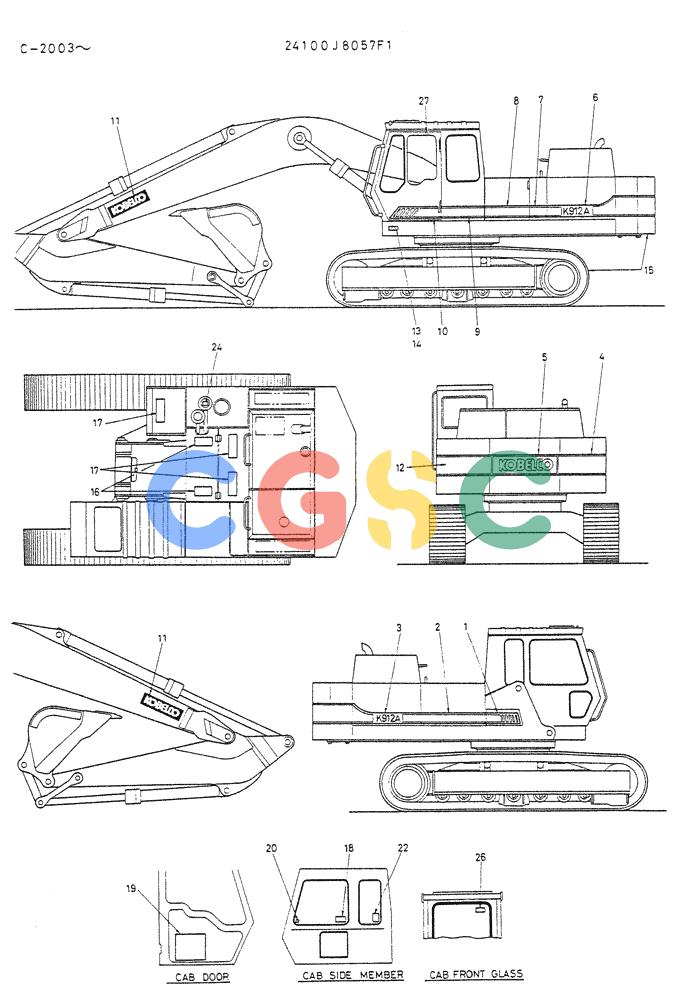 神钢零件查询(K912A) - EXCAVATOR BTW LC-2003 - LC-2016 (1/85-12/03) (08-002) - INSTAL NAME-PLATE (FOR EXPORT) Kobelco