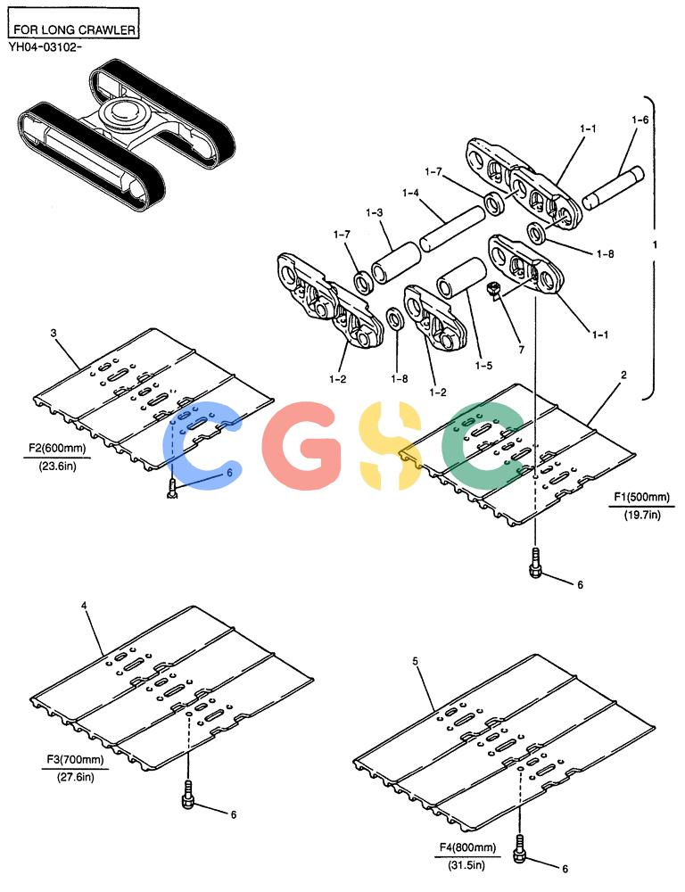 纽荷兰零件查询(E135SR) - CRAWLER EXCAVATOR ASN YY04-06254 (02-026) - SHOE ASSY (HD) (FOR LONG CRAWLER) New Holland Constructuion