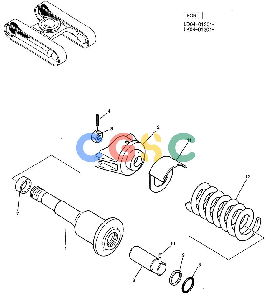 纽荷兰零件查询(E115SR) - CRAWLER EXCAVATOR ASN YV04-03043 (02-010) - IDLER ADJUST ASSY (FOR LONG CRAWLER) P/N YN54D00010F2 New Holland Constructuion