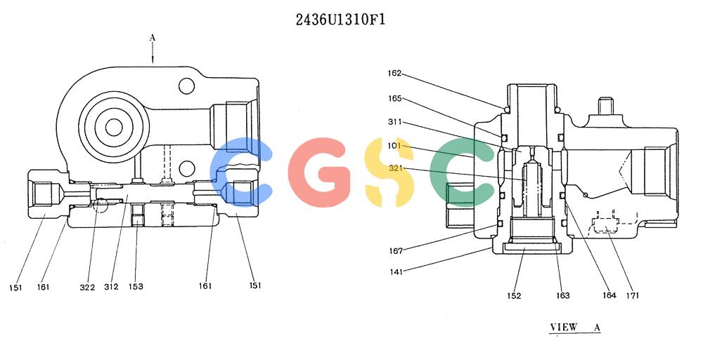 神钢零件查询(K905LC) - MARK II EXCAVATOR BTW YP1001 - YP1281 (1/87-12/03) (11-032) - VALVE ASSY (P/N 2436U1310F1) Kobelco