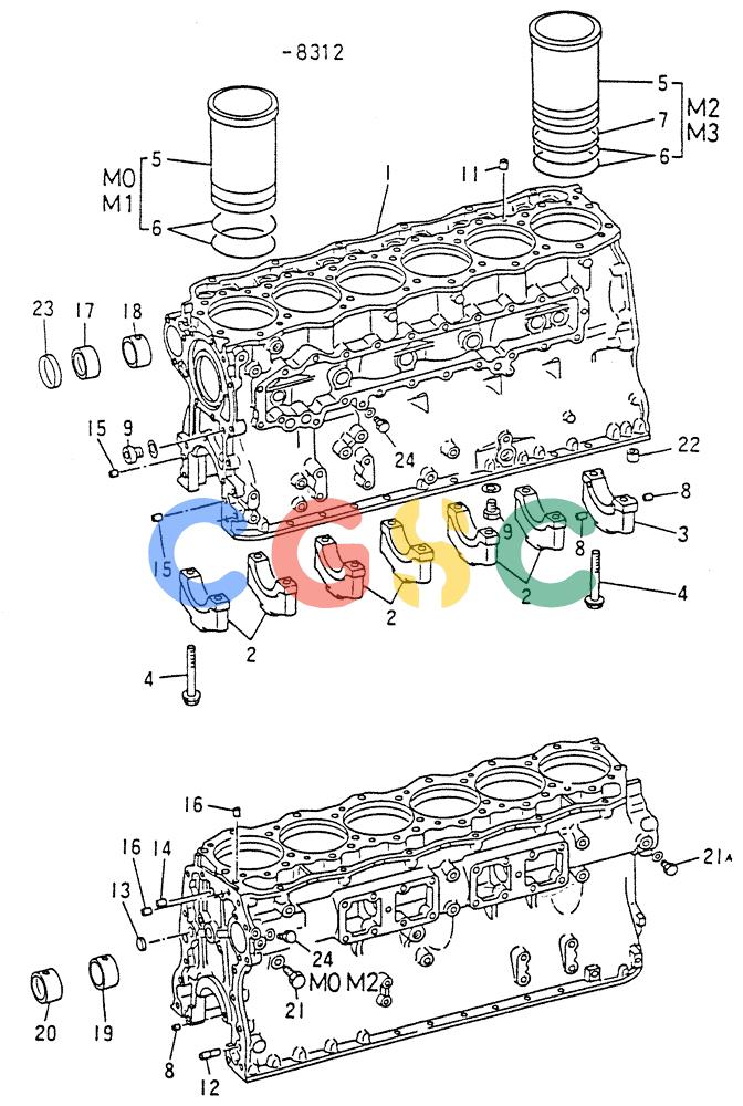 神钢零件查询(6D15) - MITSUBISHI DIESEL ENGINES - K907D & K907LC EXCAVATORS (1/86-12/06) (08-001[02]) - CYLINDER BLOCK REPAIR KIT Kobelco
