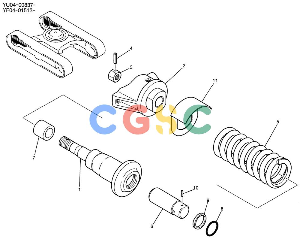 纽荷兰零件查询(E235SRLC) - CRAWLER EXCAVATOR BTW YU04-00837 - YU04-01417 (02-008) - IDLER ADJUST ASSY New Holland Constructuion