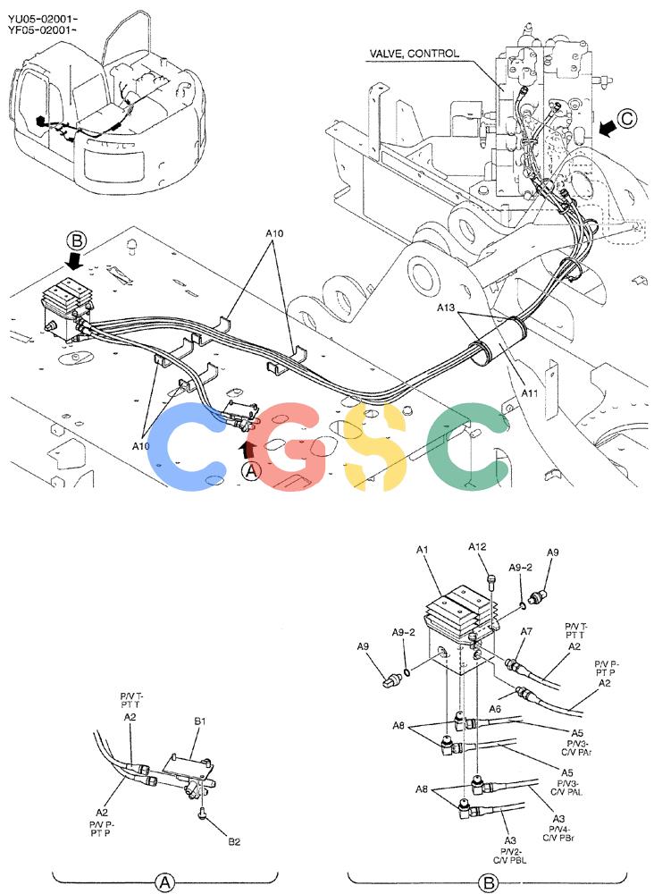 纽荷兰零件查询(E235BSRNLC) - CRAWLER EXCAVATOR ASN YU05-02001 (01-037[01]) - CONTROL LINES, PROPEL New Holland Constructuion