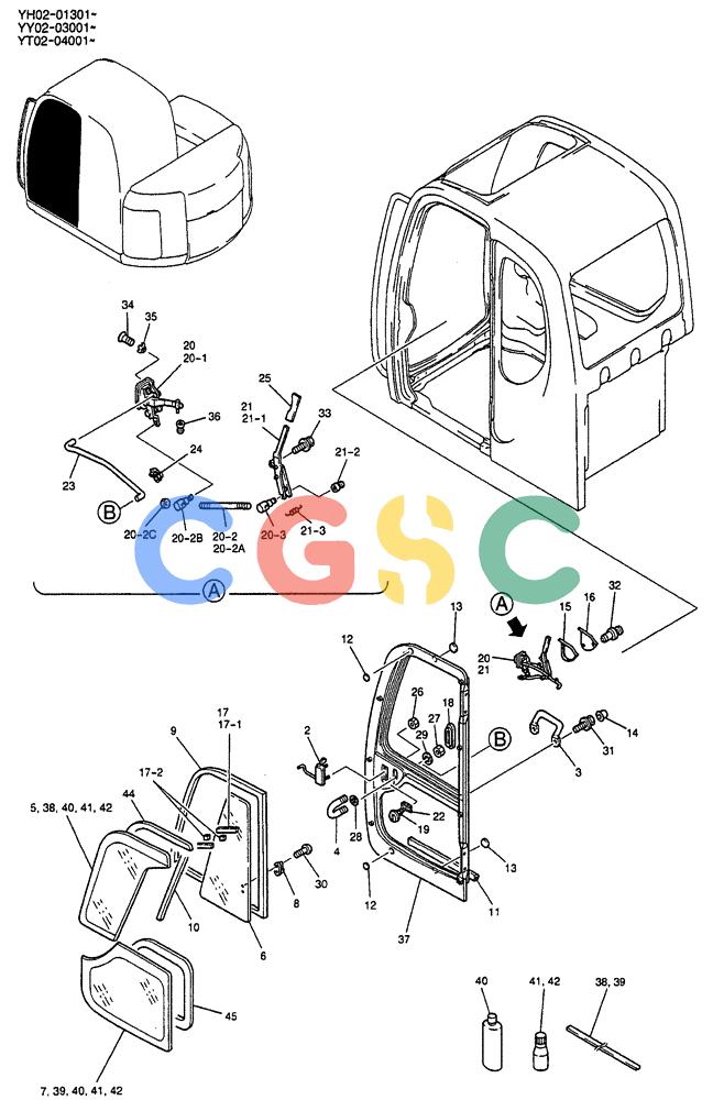 神钢零件查询(ED150) - BLADE RUNNER EXCAVATOR/DOZER BTW YL04-00501 - YL04-00554 (4/03-10/03) (01-036) - DOOR ASSEMBLY, CAB Kobelco