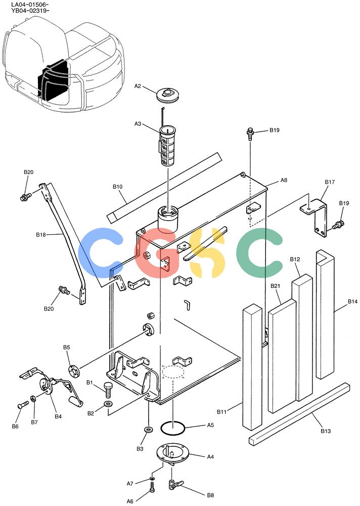 纽荷兰零件查询(E200SRLC) - CRAWLER EXCAVATOR BTW LA04-01506 - LA04-01625 (01-014) - TANK ASSY, FUEL New Holland Constructuion