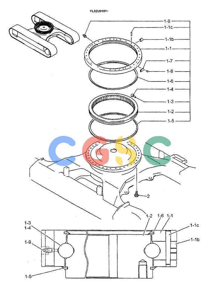 神钢零件查询(ED190LC) - BLADE RUNNER EXCAVATOR/DOZER BTW YL02U0101 - YL03U0135 (1/02-12/06) (02-002) - RING ASSY, SLEWING Kobelco