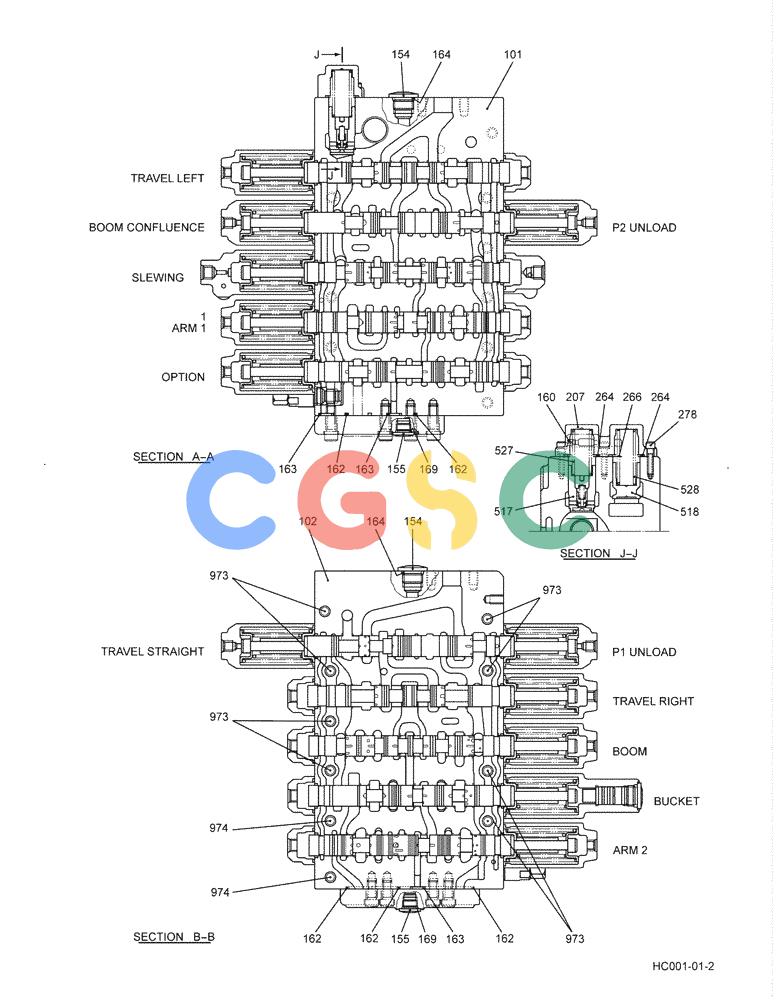 纽荷兰零件查询(E215B) - CRAWLER EXCAVATOR - TIER 3 (NA) - ASN N7DA21001 (1/07-) (8.002[00]) - VALVE ASSEMBLY, CONTROL (LC30V00101F1) (HC001), FIGURE 2 OF 5 New Holland Constructuion