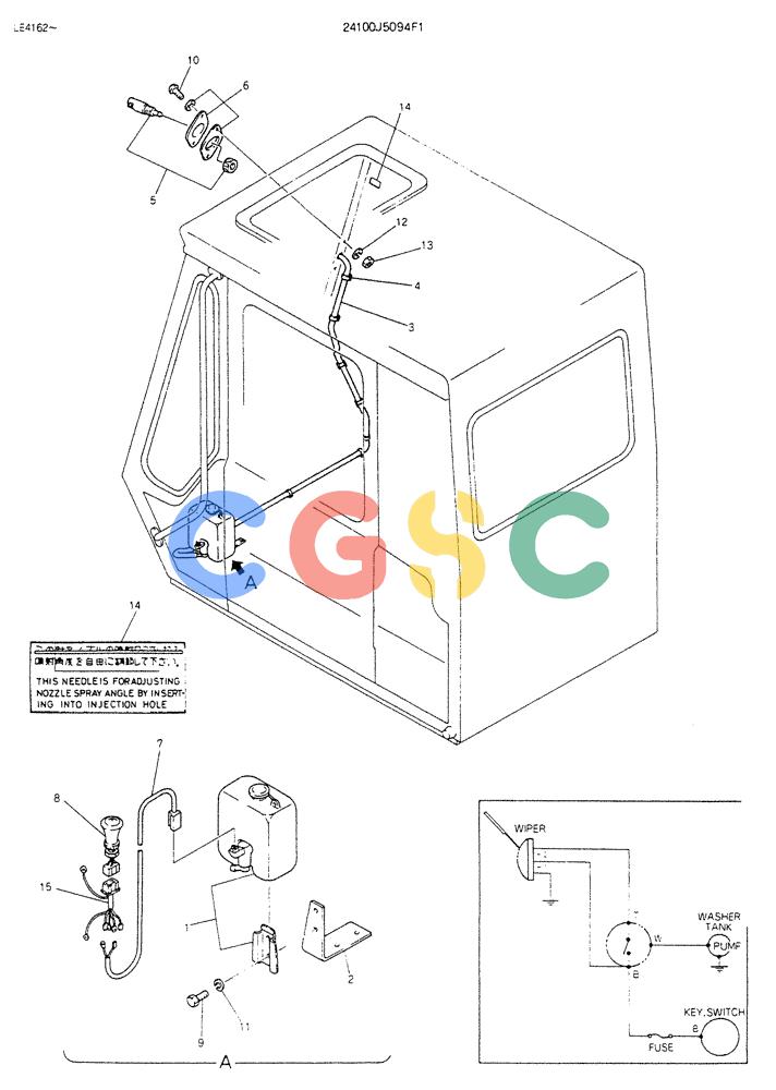 神钢零件查询(K903B) - EXCAVATOR ASN LE3401 (1/85-12/03) (08-032) - WASHER ASSY, WINDOW (FOR EXPORT) P/N 24100J5094F1 Kobelco