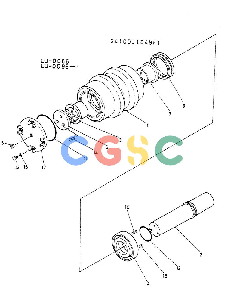 神钢零件查询(K935) - EXCAVATOR SUPPLEMENT ASN LU00154 (1/76-12/03) (06-008) - ROLLER ASSY P/N 24100J1849F1 Kobelco