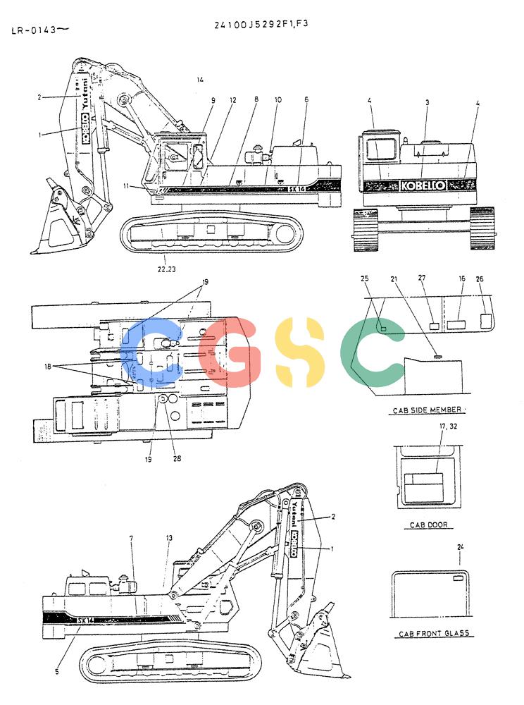 神钢零件查询(K914) - EXCAVATOR ASN LR-0143 (1/79-12/03) (09-011) - LABEL, NAME-PLATE P/N 24100J5292F1, F3 Kobelco