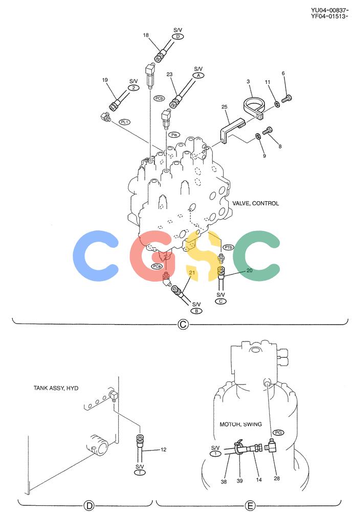纽荷兰零件查询(E235SRLC) - CRAWLER EXCAVATOR BTW YU04-00837 - YU04-01417 (01-030[02]) - CONTROL LINES, REMOTE, P/N YF64H00011F1 New Holland Constructuion