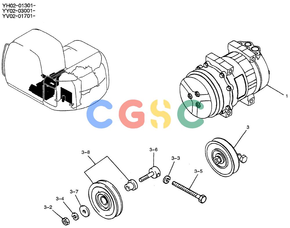 神钢零件查询(ED150-1E) - BLADE RUNNER EXCAVATOR/DOZER ASN YL05-00555 (11/03-12/04) (01-059) - COMPRESSOR ASSY, AIR Kobelco