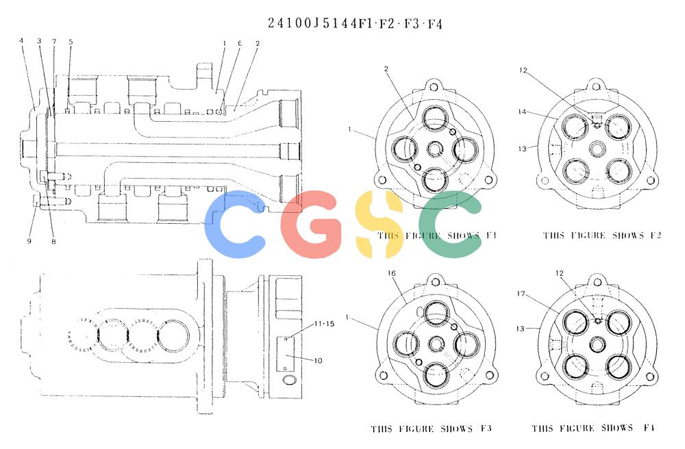 神钢零件查询(K904L) - MARK II EXCAVATOR BTW LX1501 - LX1525 (1/88-12/03) (11-025) - JOINT ASSY, SWIVEL, P/N 24100J5144F1, F2, F3, F4 Kobelco