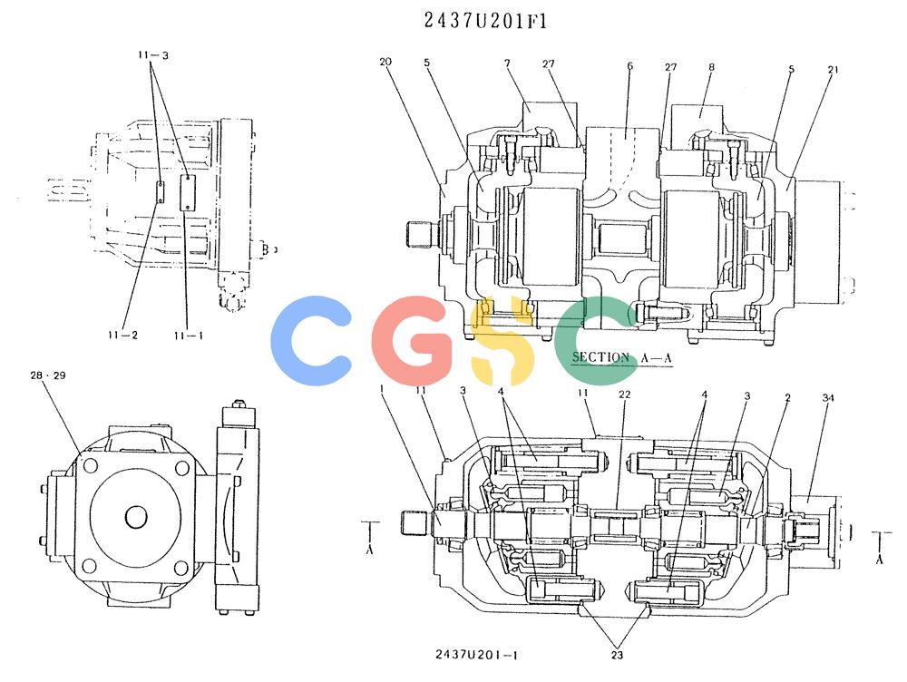 神钢零件查询(K903) - MARK II EXCAVATOR BTW LE6601 - LE7871 (1/88-12/03) (11-054) - PUMP ASSY, (P/N 2437U201F1) Kobelco
