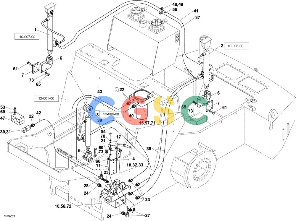 纽荷兰零件查询(CV2500) - VIBRATORY ROLLER (10-005-00[01]) - HYDRAULIC CIRCUIT- OPERATOR'S COMPARTMENT TILTING CONTROL AND ENGINE HOOD New Holland Constructuion