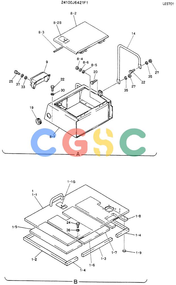 神钢零件查询(K903C) - EXCAVATOR ASN LE5701 (1/87-12/03) (01-013[02]) - GUARD ASSY, P/N 24100J6421F1 Kobelco