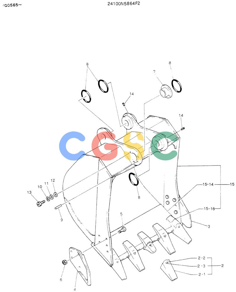 神钢零件查询(K907LC) - MARK II EXCAVATOR ASN YQ0565 (NA) (1/87-12/03) (09-010) - BUCKET ASSY, P/N 24100N5864F2 Kobelco