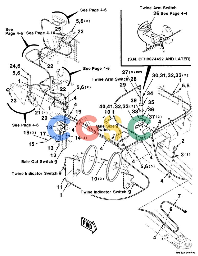 凯斯零件查询(8465T) - CASE IH ROUND BALER W/TRACTOR HYDRAULICS (1/91-12/97) (4-02) - ELECTRICAL HARNESS ASSEMBLY, FRONT Case Agriculture