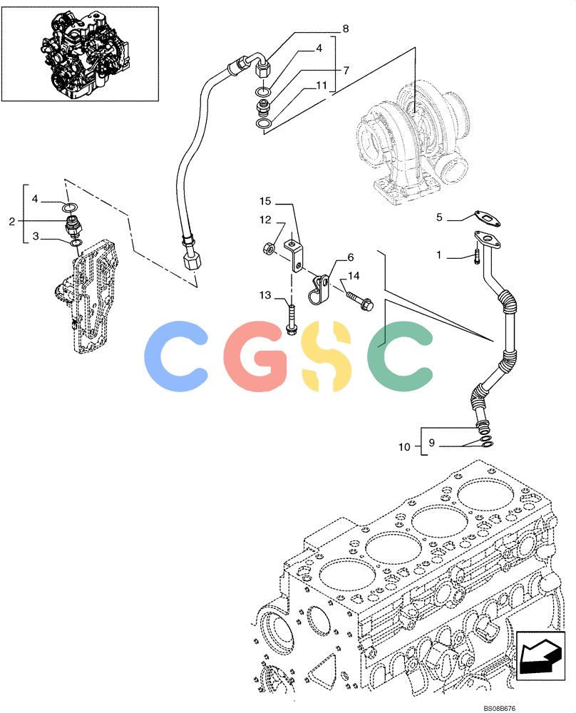 纽荷兰零件查询(D85B) - CRAWLER DOZER TIER 3 (3/08-) (02-16) - TURBOCHARGER - DRAIN LINE New Holland Constructuion