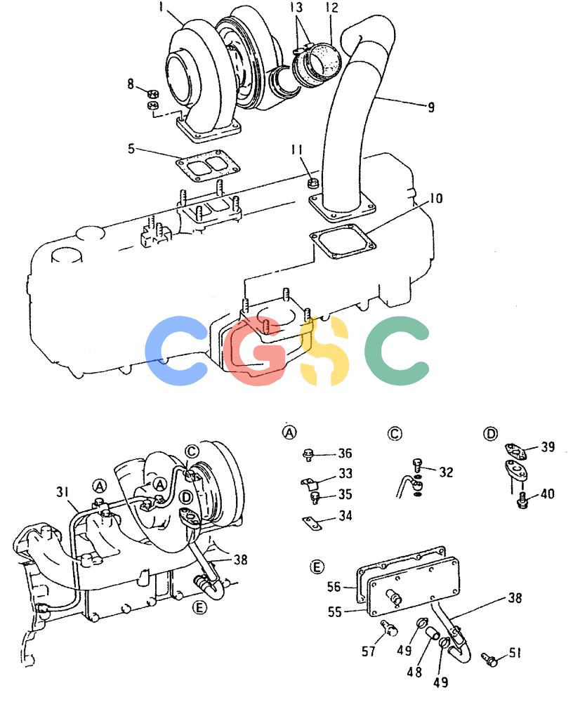 神钢零件查询(6D16-T) - MITSUBISHI DIESEL ENGINE - K909LC & MD240BLC (1/87-12/06) (01-030) - TURBO-CHARGER GENERAL P/N ME047102 Kobelco