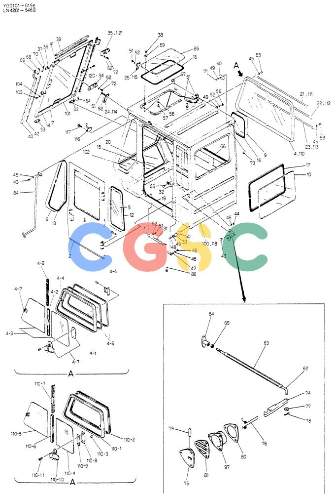 神钢零件查询(K907CLC) - EXCAVATOR BTW YG0101 - YG0500 (1/85-12/03) (02-005) - CAB ASSY,P/N 24100X983F5 Kobelco