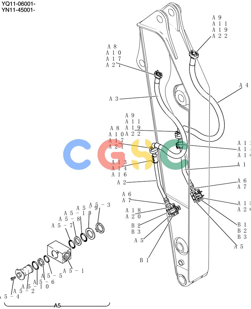 神钢零件查询(200-8) - EXCAVATOR S/N YN11-45001 - (1/06-12/09) (612-60-1) - HYD LINES, ARM 2. 4M (NIBBLER & BREAKER) Kobelco