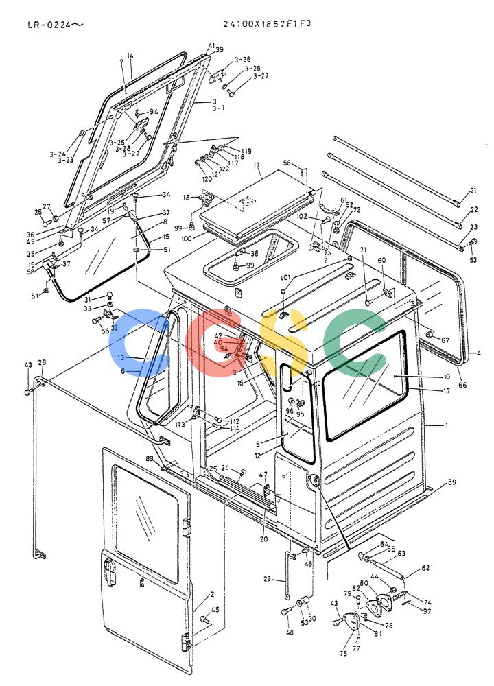 神钢零件查询(K914) - EXCAVATOR ASN LR-0143 (1/79-12/03) (02-005[01]) - CAB ASSY P/N 24100X1857F1, F3 Kobelco