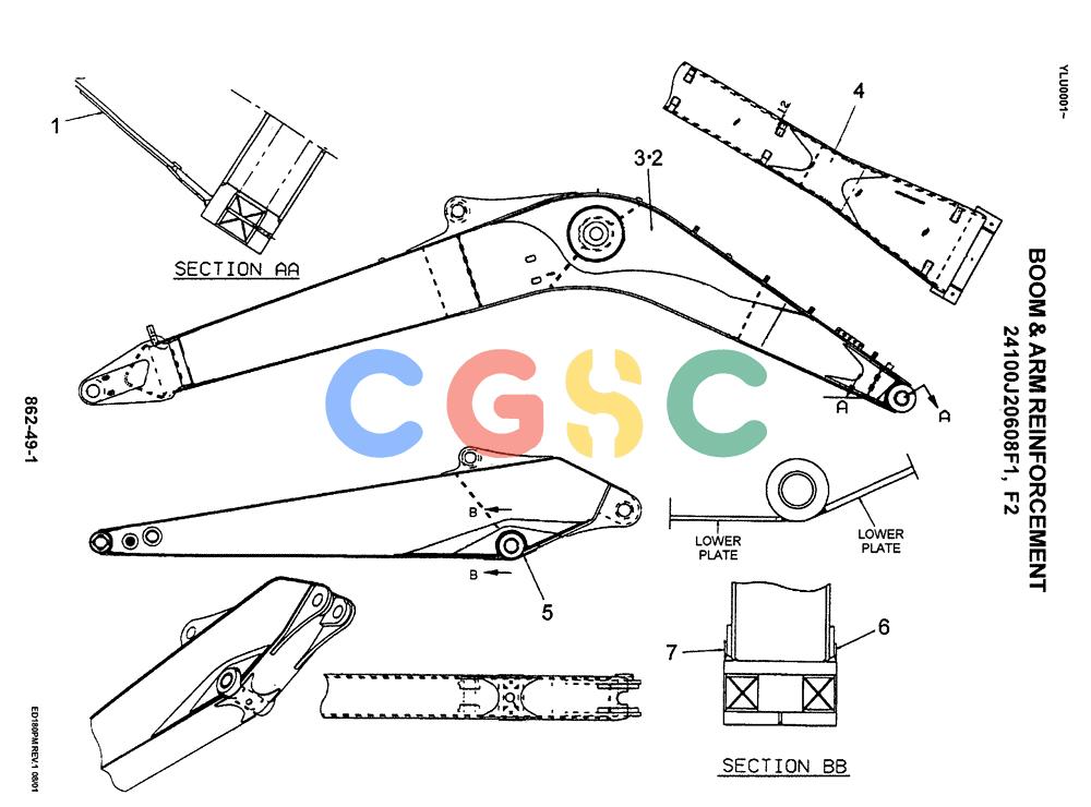 神钢零件查询(ED180) - BLADE RUNNER EXCAVATOR/DOZER ASN YLU0001 (1/99-12/01) (10-002) - BOOM & ARM REINFORCEMENT Kobelco
