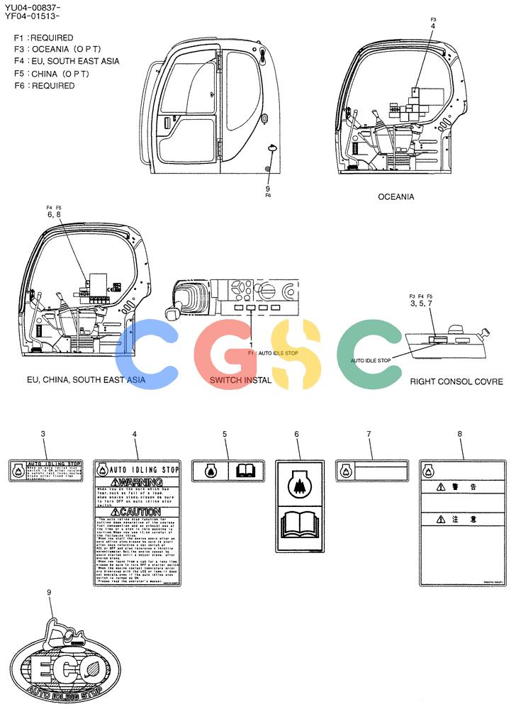 纽荷兰零件查询(E235SRLC) - CRAWLER EXCAVATOR BTW YU04-00837 - YU04-01417 (06-003) - NAME PLATE INSTAL (CAB), P/N YT22T00081F1 New Holland Constructuion
