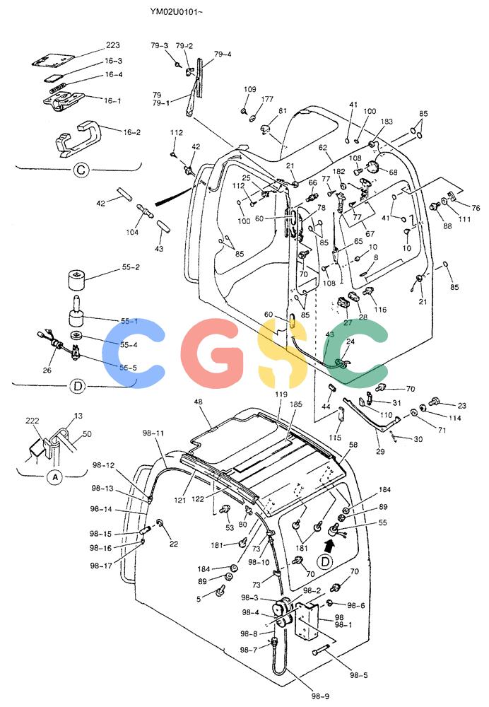 神钢零件查询(SK160LC) - DYNAMIC ACERA EXCAVATOR 11/2000 ASN YM02U0101 (11/00-12/02) (01-041[02]) - CAB ASSY Kobelco