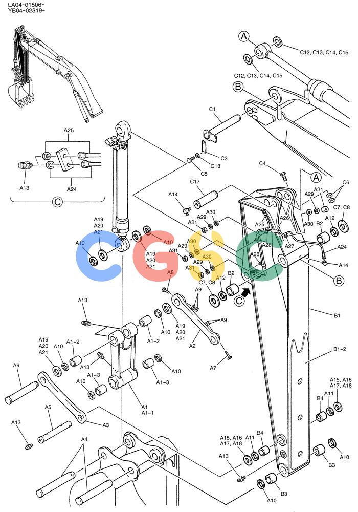 纽荷兰零件查询(E200SRLC) - CRAWLER EXCAVATOR BTW LA04-01506 - LA04-01625 (05-008) - ARM ASSY, LONG 3.0M New Holland Constructuion