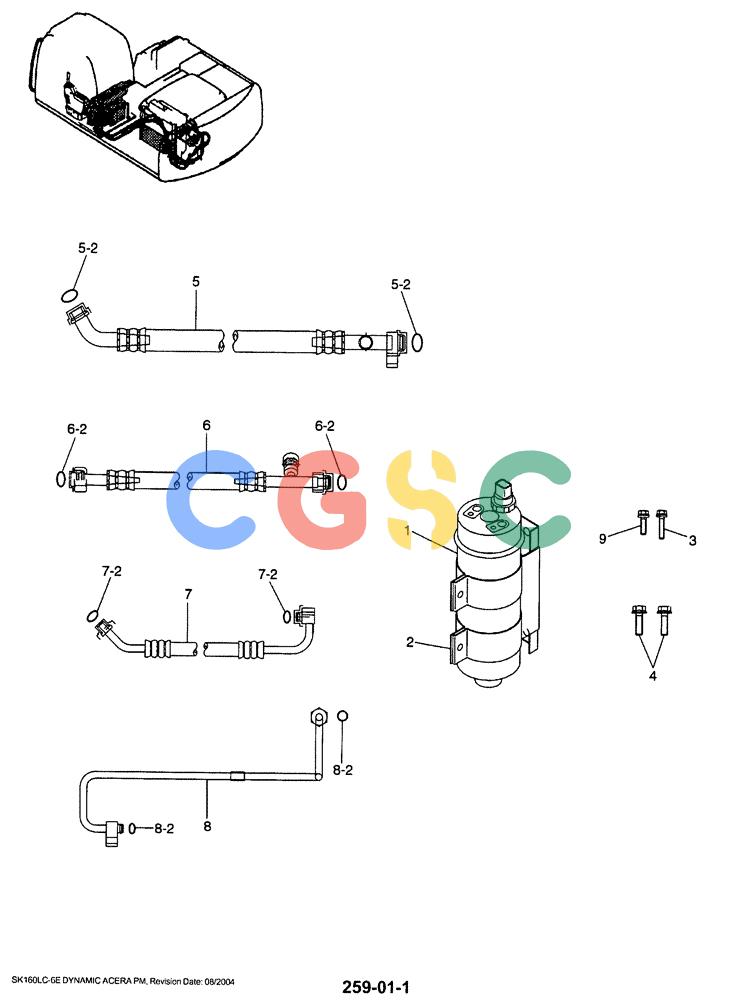 神钢零件查询(SK160LC-6E) - DYNAMIC ACERA EXCAVATOR 08/2004 ASN YM03U0523 (8/04-12/07) (01-060) - DRYER ASSY, AIR Kobelco