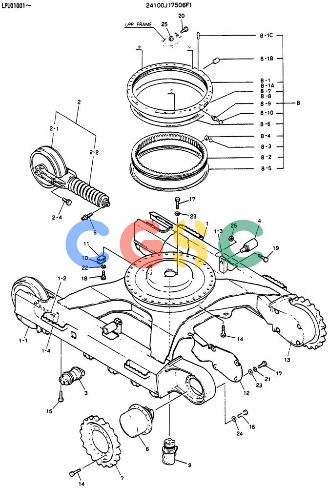 神钢零件查询(SK130LC) - EXCAVATOR BTW YPU1001 - YPU2000 (1/98-12/98) (07-001) - LOWER INSTALLATION (24100J17506F1) Kobelco