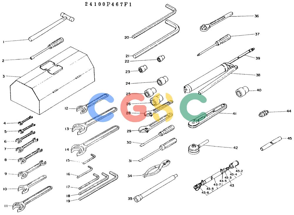 神钢零件查询(K935) - EXCAVATOR BTW L70106 - L70166, LU0067 (1/76-12/03) (07-001) - TOOL ASSY, P/N 24100P467F1 Kobelco