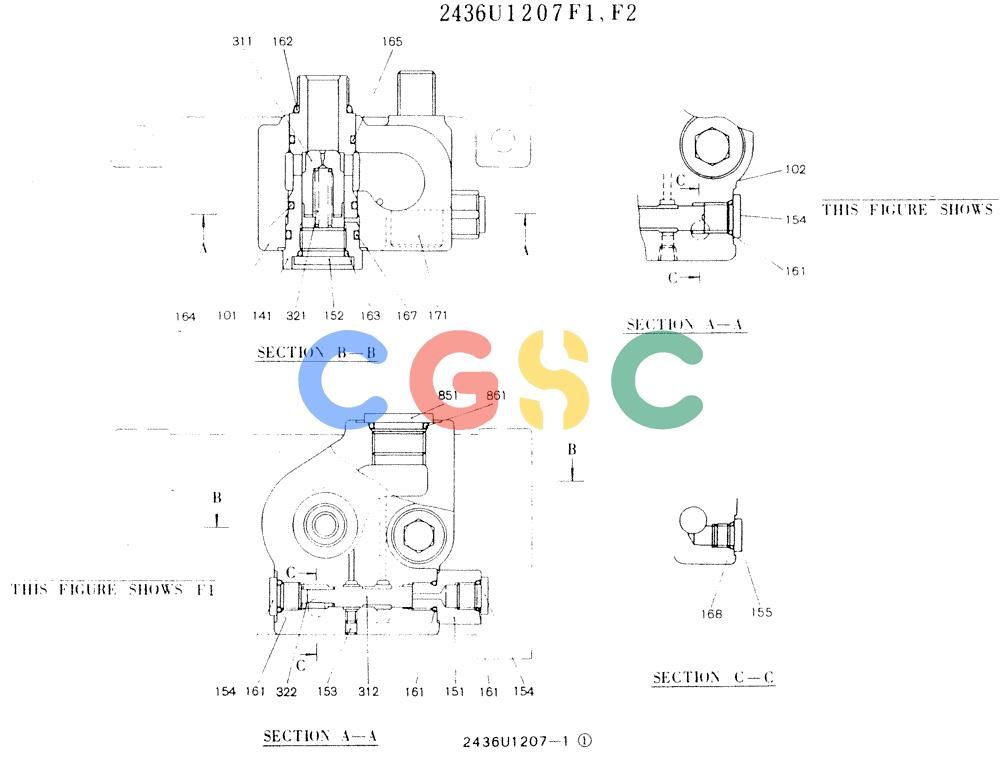 神钢零件查询(K907LC) - MARK II EXCAVATOR ASN YQ0565 (NA) (1/87-12/03) (11-024 ) - VALVE ASSY, P/N 2436U1207F1,F2 Kobelco