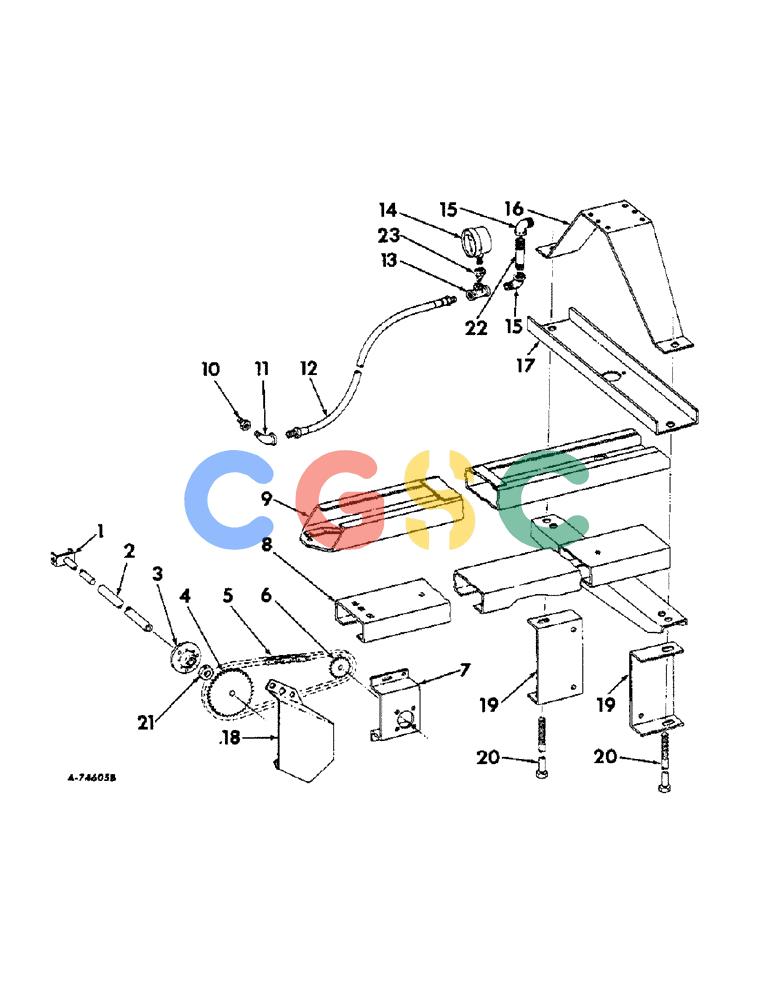 凯斯零件查询(47) - INTERNATIONAL HARVESTER RECTANGULAR BALER (1/63-12/88) (B-43) - HYDRAULIC BALE TENSION DEVICE CHANNELS, HOSE AND DRIVE Case Agriculture