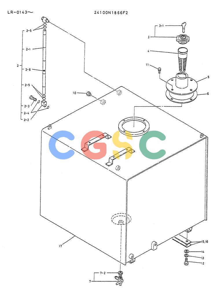 神钢零件查询(K914) - EXCAVATOR ASN LR-0143 (1/79-12/03) (01-015) - TANK ASSY, FUEL (GM ENG. MOUNT) P/N 24100N1866F2 Kobelco