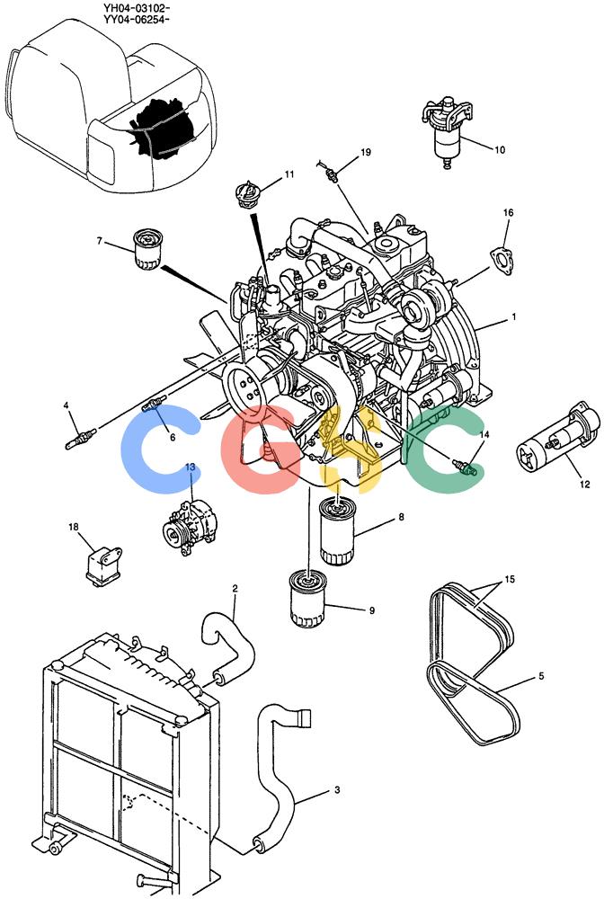 纽荷兰零件查询(E135SR) - CRAWLER EXCAVATOR ASN YY04-06254 (01-003) - ENGINE ASSY New Holland Constructuion