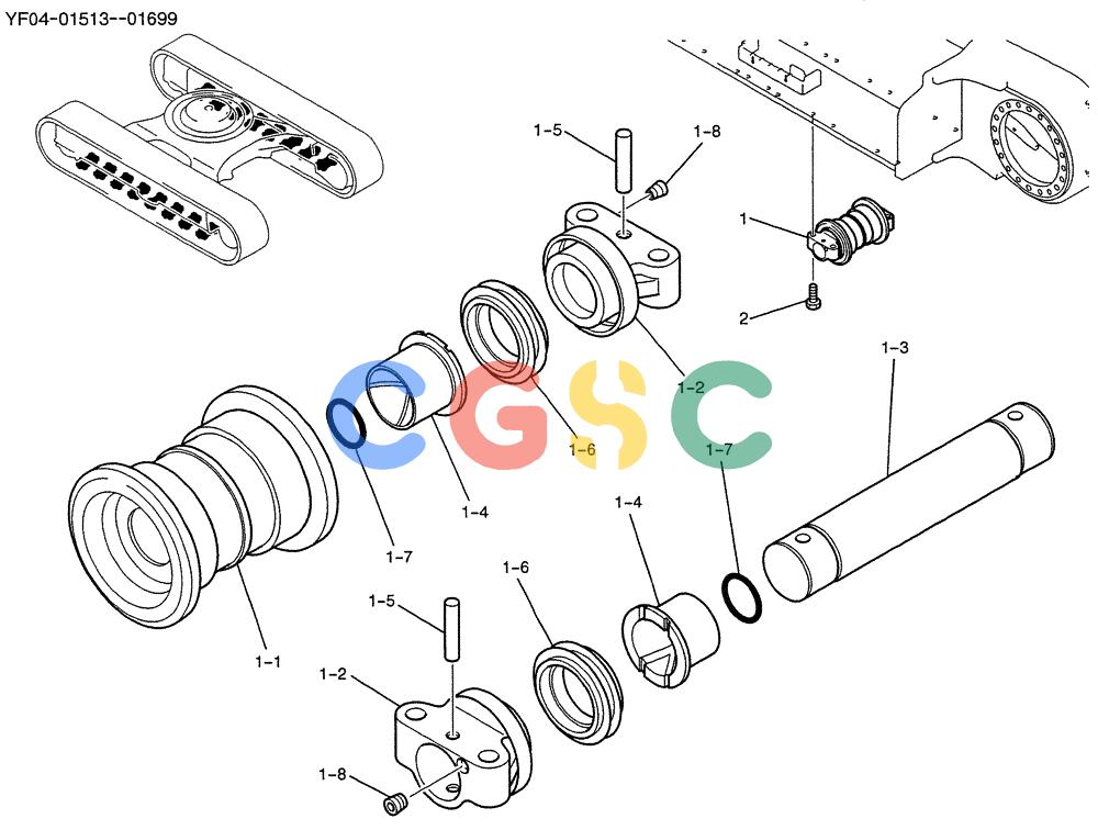 纽荷兰零件查询(E235SRLC) - CRAWLER EXCAVATOR BTW YU04-00837 - YU04-01417 (02-009) - ROLLER ASSY, TRACK, P/N YF64D00002F1 New Holland Constructuion