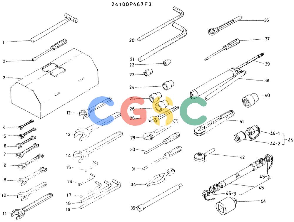 神钢零件查询(K935) - EXCAVATOR BTW L70106 - L70166, LU0067 (1/76-12/03) (07-003) - TOOL ASSY, P/N 24100P467F3 Kobelco