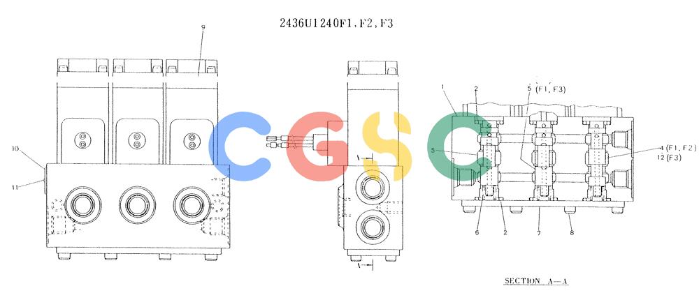 神钢零件查询(K904L) - MARK II EXCAVATOR BTW LX1501 - LX1525 (1/88-12/03) (11-008) - VALVE ASSY, SOLENOID, P/N 2436U1240F1, F2, F3 Kobelco